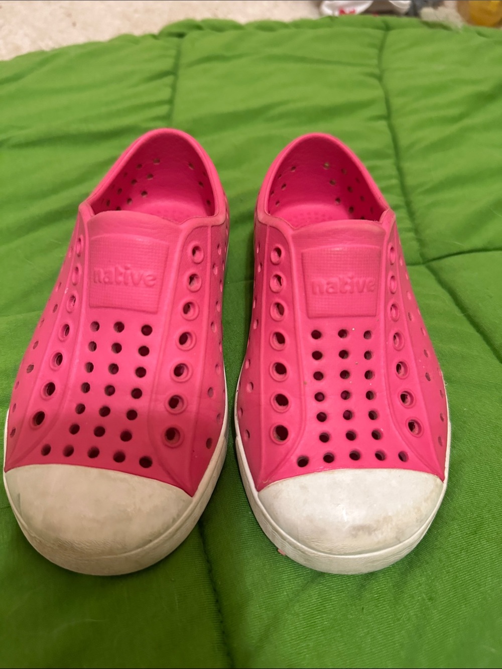 Native Kids Waterproof Slip-On Shoes in Hot Pink with White Toe